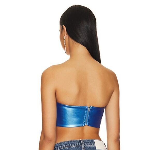 Superdown Shalisa Strapless Corset Top in Aqua Metallic - Picture 2 of 7